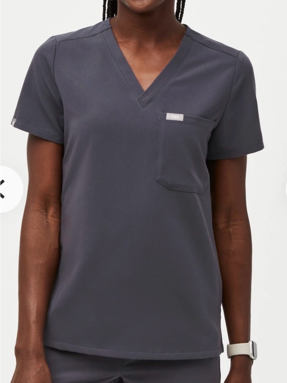 FIGS Short-Sleeve Catarina V-Neck Scrub Top in Charcoal